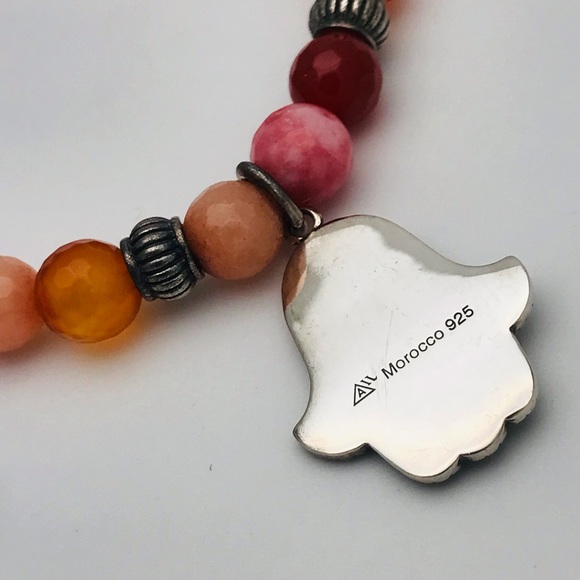 Sterling Silver Morocco 925 Agate Hamsa Bracelet - Picture 6 of 9